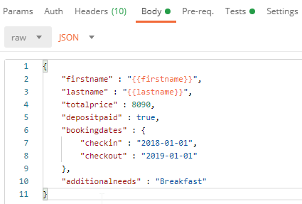 The body of a Postman request in JSON